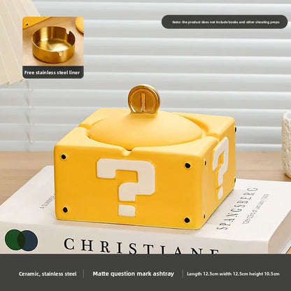 Mario Question Block Ceramic Ashtray with Lid – Creative Home & Office Decor