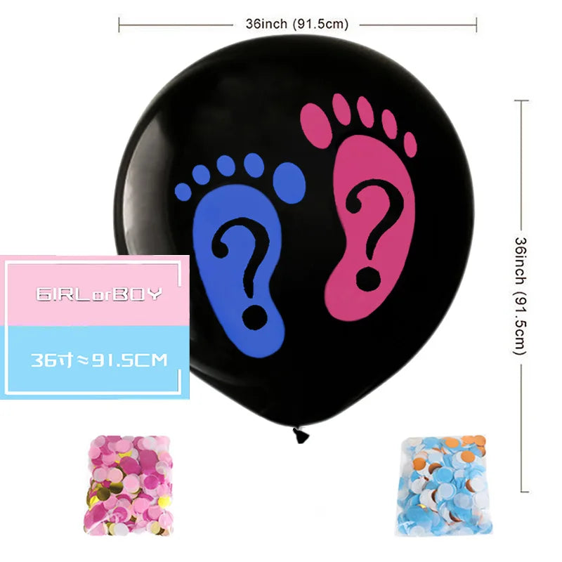 1 Set Giant Boy Or Girl Gender Reveal Black Latex Baby Shower Confetti Ballons