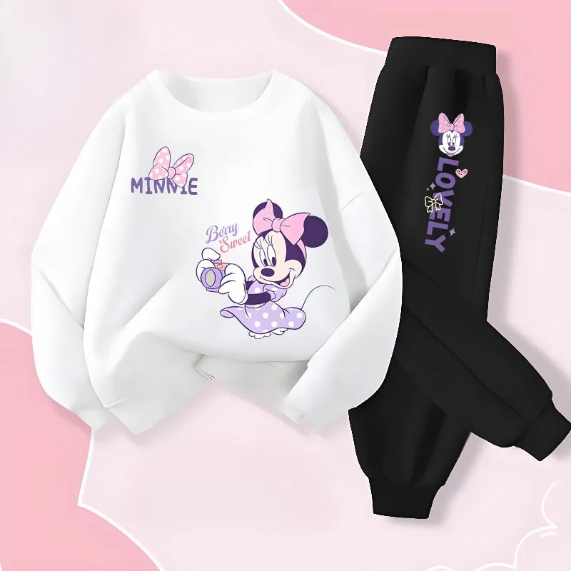 Girls' Disney Long Sleeve Pullover Long Pant Two Piece Suit Minnie Printed Tracksuit Set