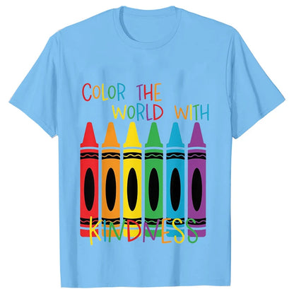 Color The World with Kindness T Shirt for Women Clothing Back To School Tops Teachers' Day Gift Harajuku Short Sleeve Tees