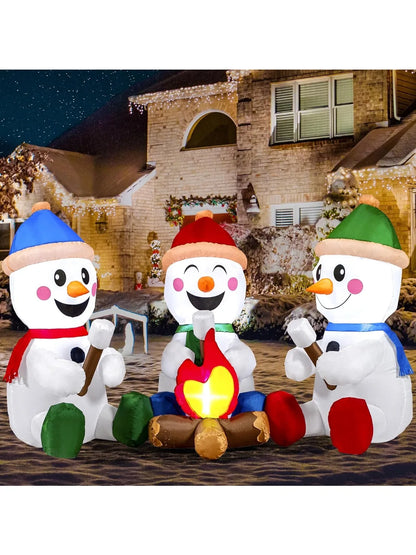 JOYFY 6 FT Long Christmas Inflatable Snowman with Campfire with Built-in LEDs for Xmas Party  Christmas Blow Up Yard Decoration