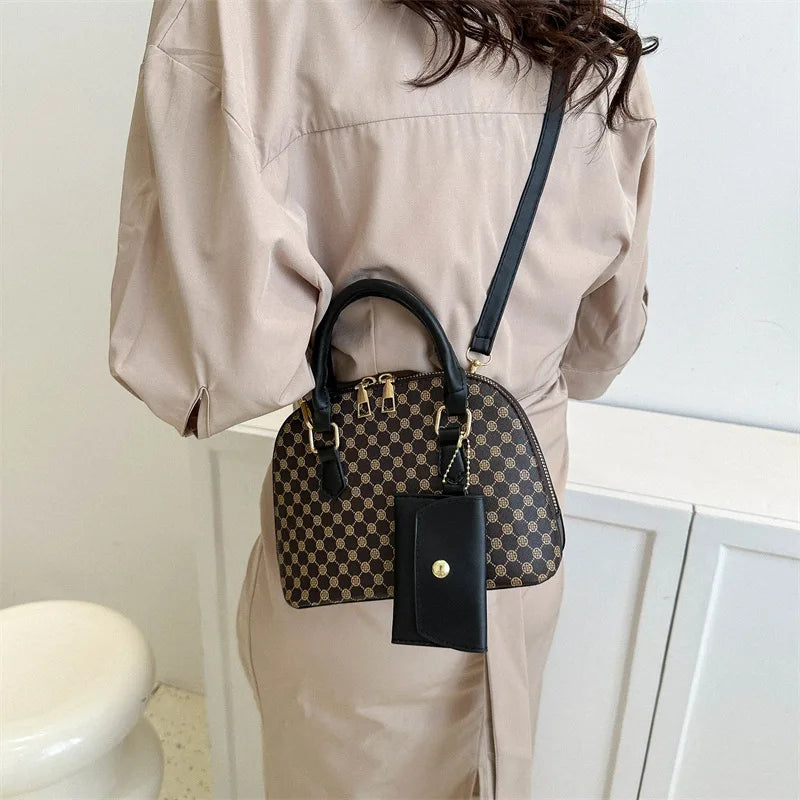 Luxury Shell Handbag for Women – Plaid Shoulder & Crossbody Bag with Mini Purse