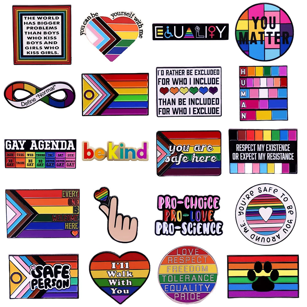 Rainbow LGBT Encourage Letters Metal Enamel Badge Gay Lesbian Asexual Transgender Adaptive Lapel Pin Jewelry Gifts Accessories