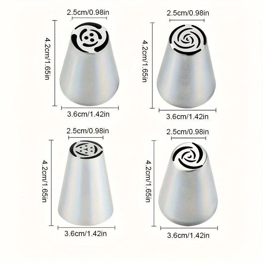 4pcs Stainless Steel Piping Nozzles Set - Vibrant Floral & Leaf Designs for Cupcake Decorating Perfect for DIY Desserts & Baking