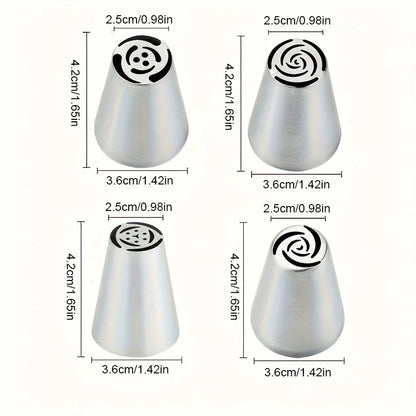 4pcs Stainless Steel Piping Nozzles Set - Vibrant Floral & Leaf Designs for Cupcake Decorating Perfect for DIY Desserts & Baking