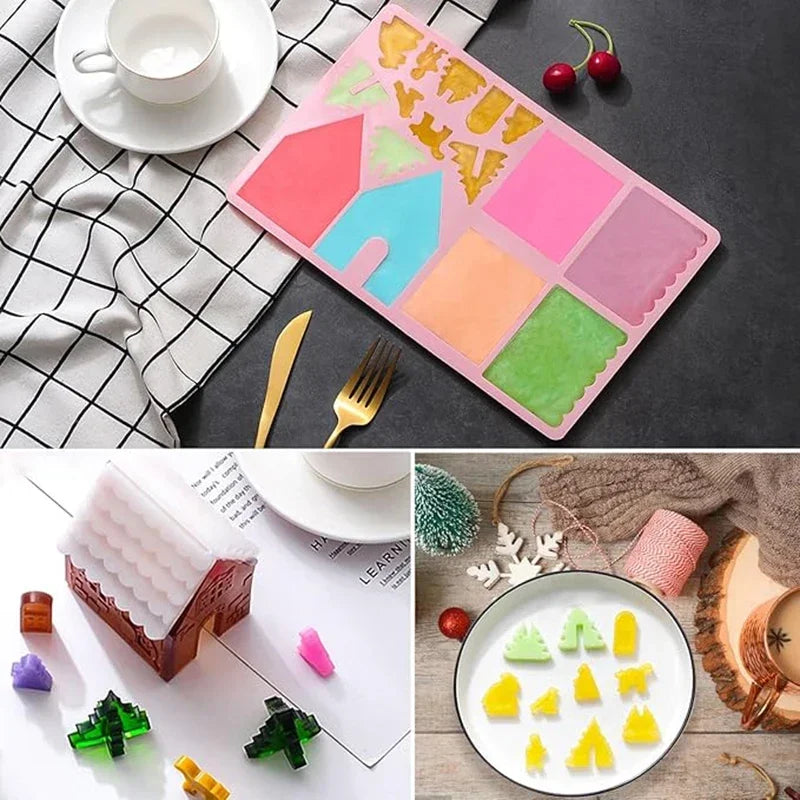 1PC Christmas House Building block Chocolate Silicone Mold Cake Decoration DIY Gingerbread House Shape Biscuits Stencil Baking