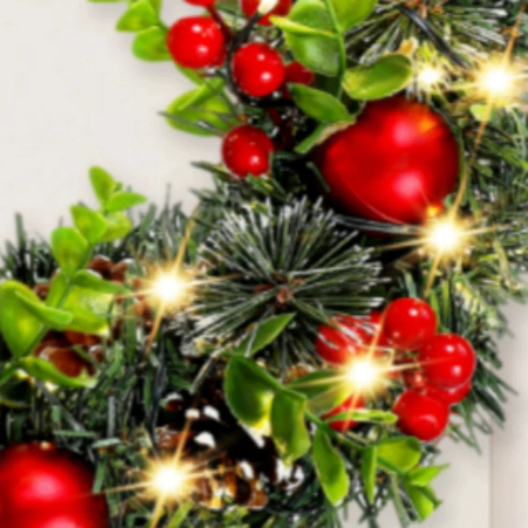 Elegant LED PVC Red Fruit Christmas Wreath Decorations