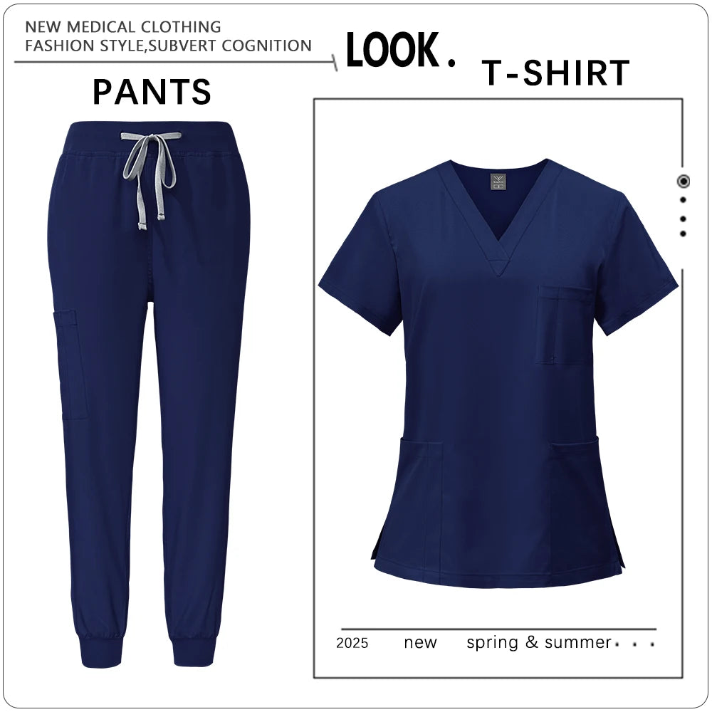 Hot Sale Clinic Workwear Unisex Medical Nurse Scrub Set Clinical Uniform Men Women Beauty Salon Costume Doctor Nursing Top Pants