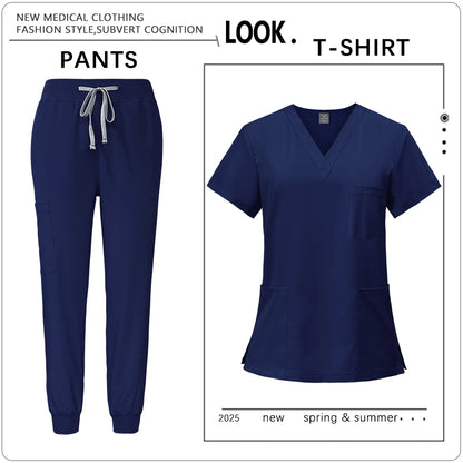 Hot Sale Clinic Workwear Unisex Medical Nurse Scrub Set Clinical Uniform Men Women Beauty Salon Costume Doctor Nursing Top Pants