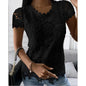 Women Lace Hollow T Shirt Top Fashion Round Neck Long Sleeve Office Lady Blouses Casual Vintage High Street Boho Tops All Season