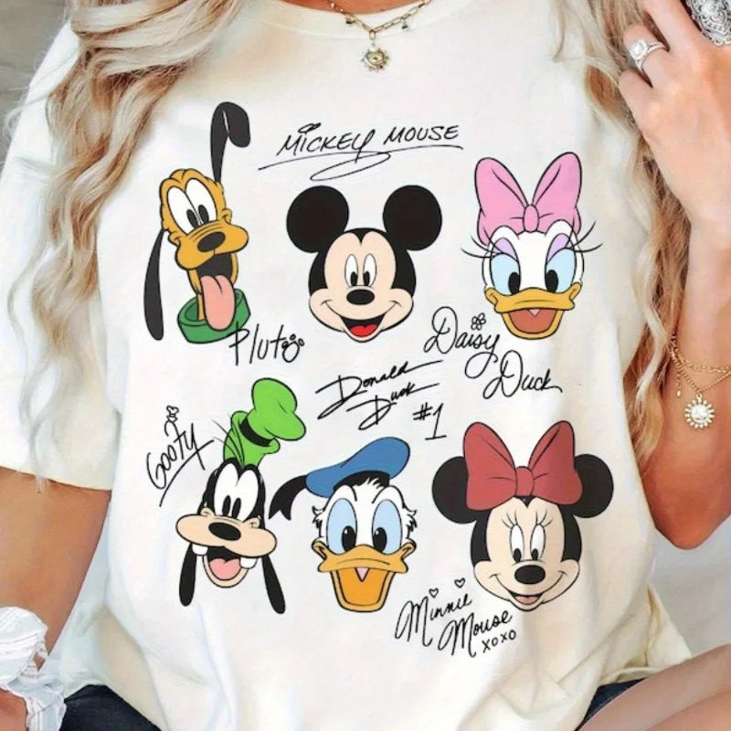 Women’s Plus Size Disney T‑Shirt – Casual Loose Fit, Mickey & Donald Print