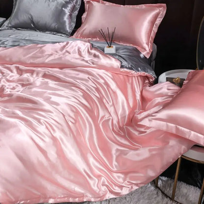 Luxury Ice Silk Bedding Set Satin Silky Duvet Cover Set With Pillowcase High-end Home Textiles Solid Color Bed Cover Sets