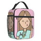 Custom cartoon-printed lunch bag featuring ladies, nurses, and doctors. Thermal insulated, reusable, and multifunctional, perfect for kids' food bento boxes.