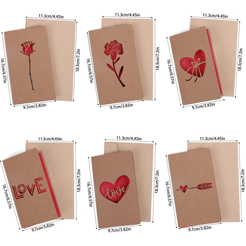 Valentines Day Mothers Day Greeting Card with Envelope Hollow Heart Flowers Gift Card Birthday Party Supplies Wedding Invitation