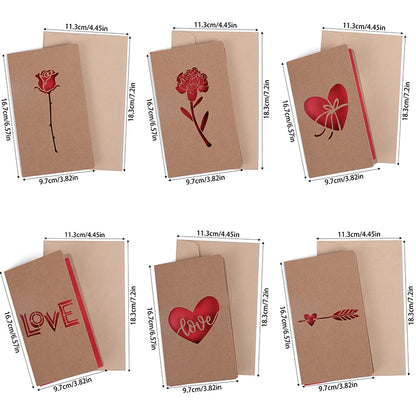 Valentines Day Mothers Day Greeting Card with Envelope Hollow Heart Flowers Gift Card Birthday Party Supplies Wedding Invitation