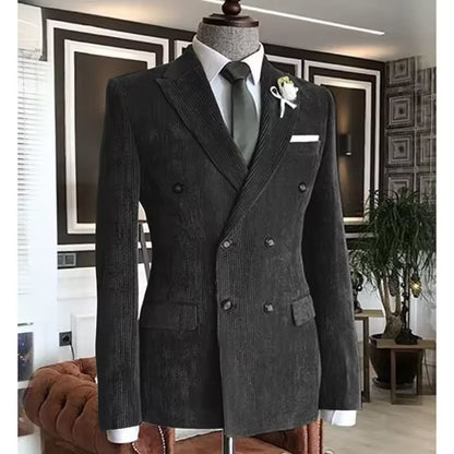 Men’s Slim‑Fit Corduroy Double‑Breasted Suit Set
