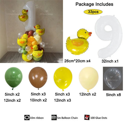 Cartoon Duck Balloon Garland Set – 32" Number Balloon (1–9) for Kids’ Birthday Party
