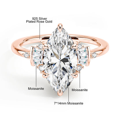 Marquise Cut 7*14mm Full Moissanite Wedding Ring for Women D VVS1 925 Silver Plated 18K Gold Luxury Sparkling Engagement Jewelry