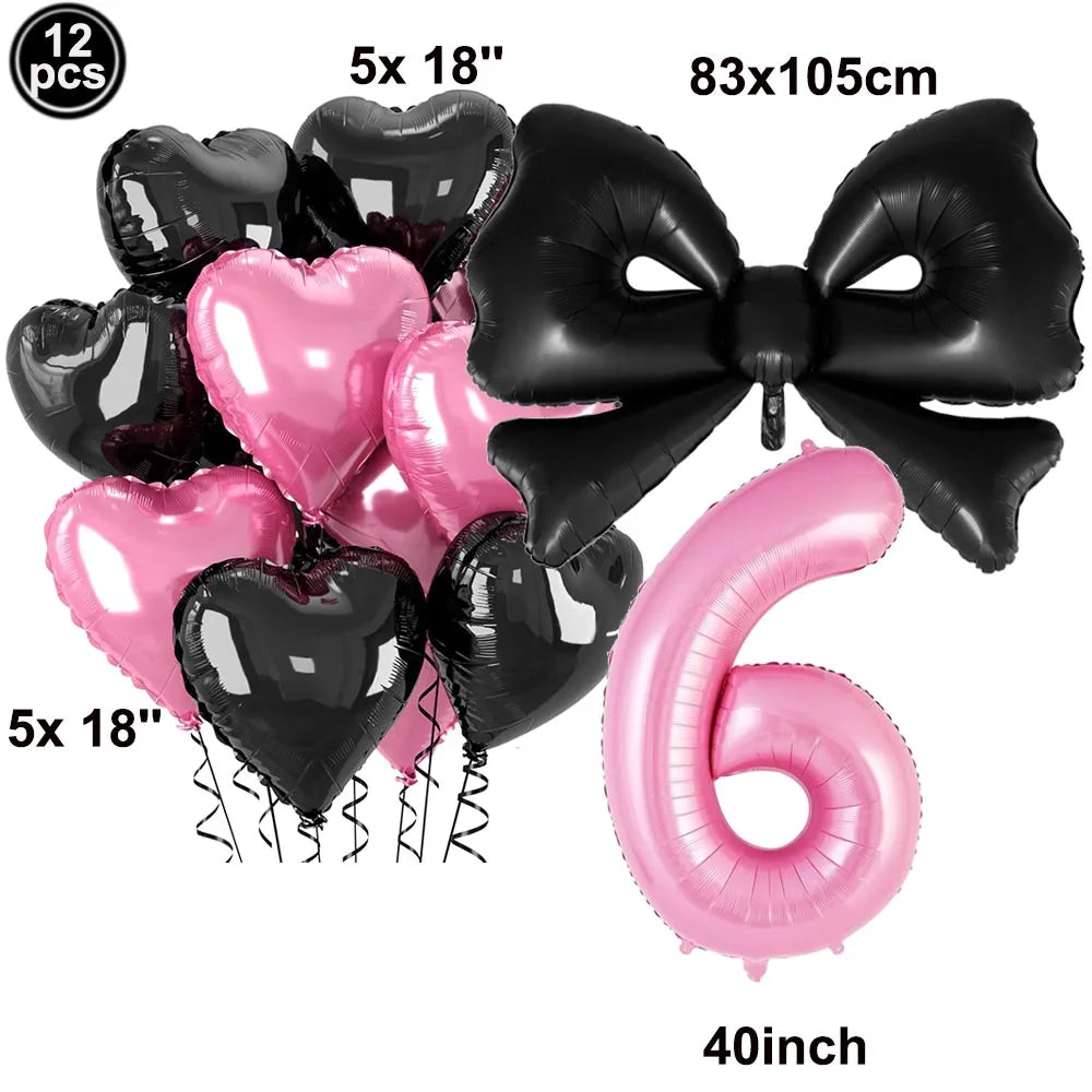 Giant Black Pink Bow Balloon Coquette Birthday Party Decorations Bowknot Balloon for Girls Baby Shower Bridal Wedding Supplies