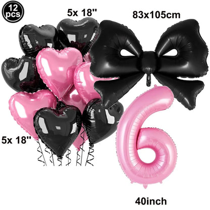 Giant Black Pink Bow Balloon Coquette Birthday Party Decorations Bowknot Balloon for Girls Baby Shower Bridal Wedding Supplies