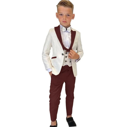 Classic Boy's Suit Set 3 Pieces Paisley Long Sleeves Formal Tuxedo For Kids From 3 to 14 Years (Wedding Flower Boy)