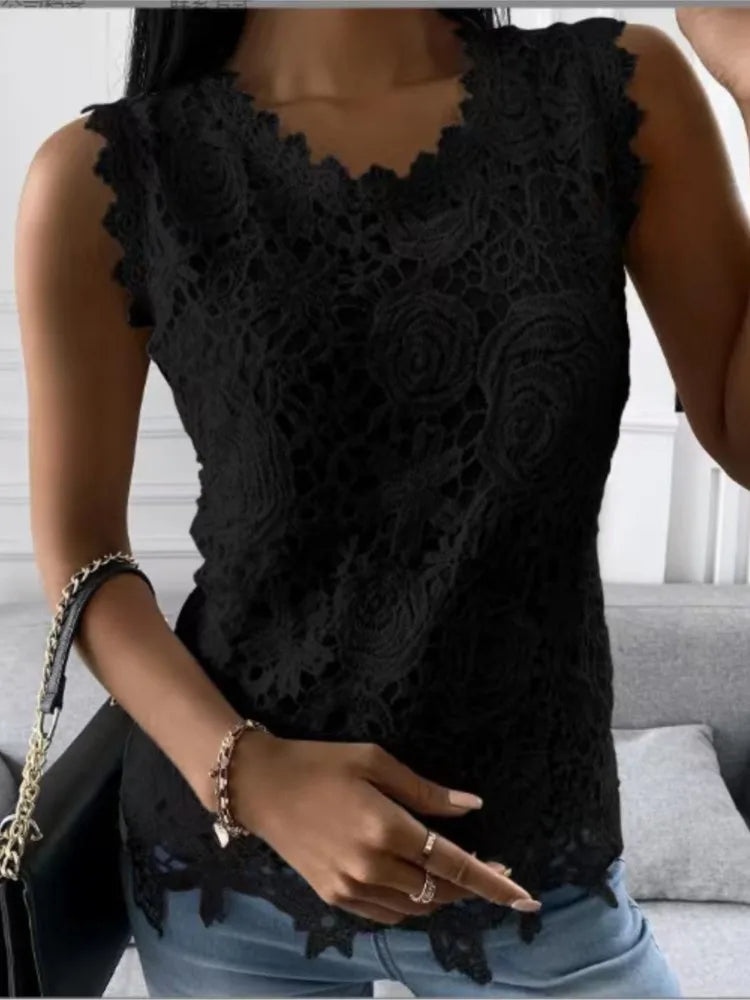 Women Lace Hollow T Shirt Top Fashion Round Neck Long Sleeve Office Lady Blouses Casual Vintage High Street Boho Tops All Season