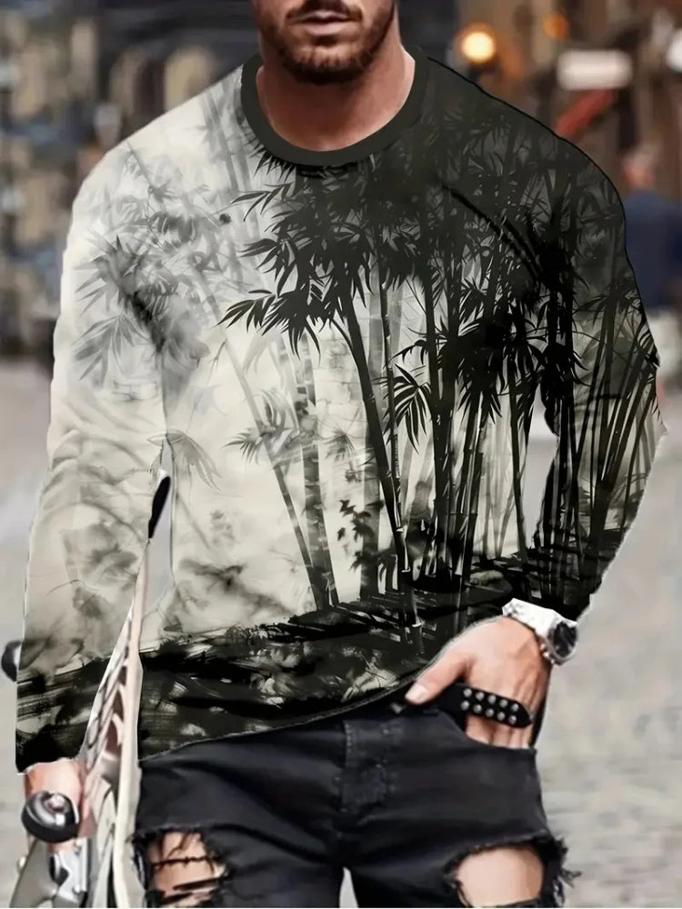 Fashion Trend Men's Crew-neck Long Sleeves Cross 3D Printed Men's Casual Pullover T-shirt Casual All-match Men's Top S-5XL