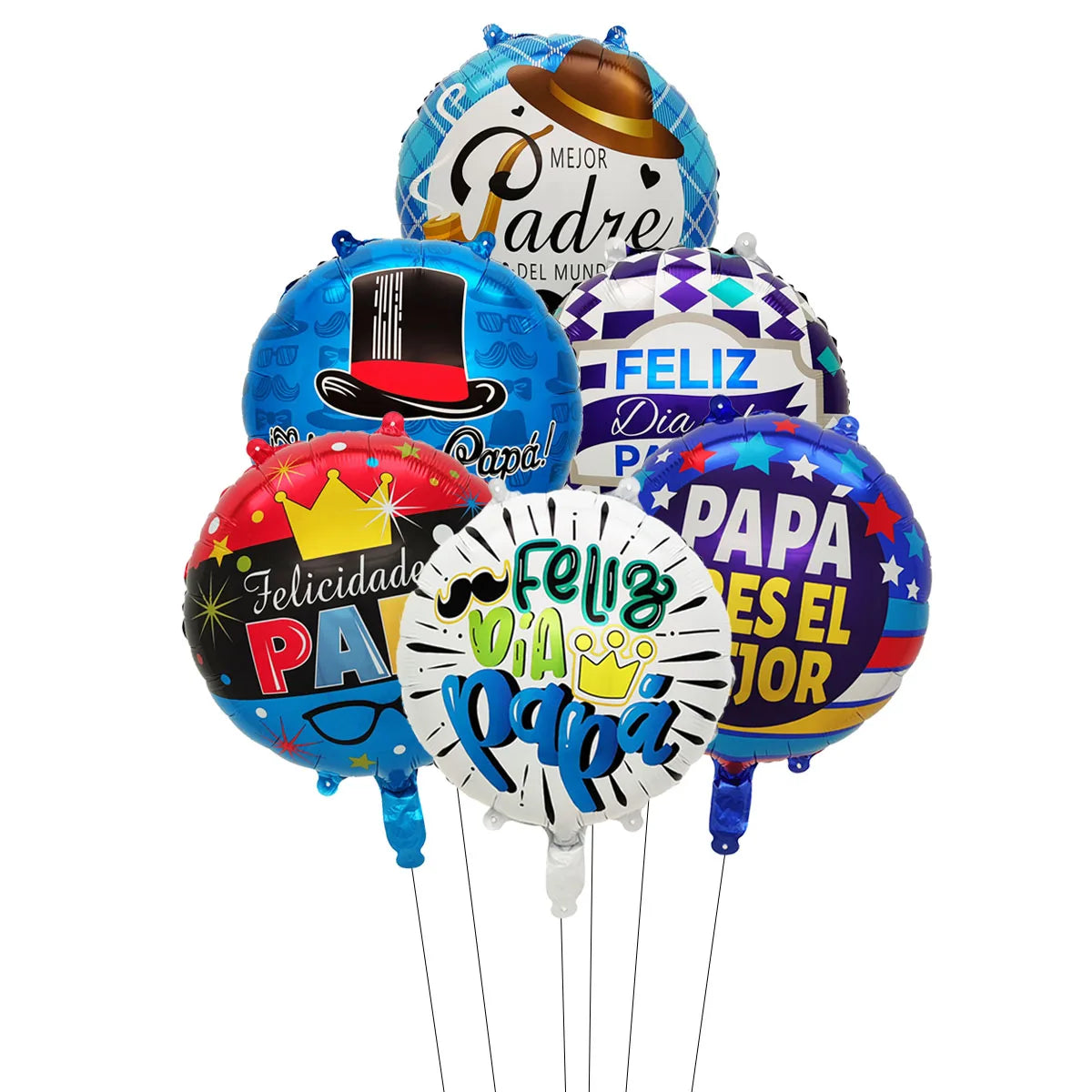 6pcs 18inch English Spanish Happy Father's Day Round Star Balloons Best Dad Helium Balloon Papa Father's Day Party Decorations