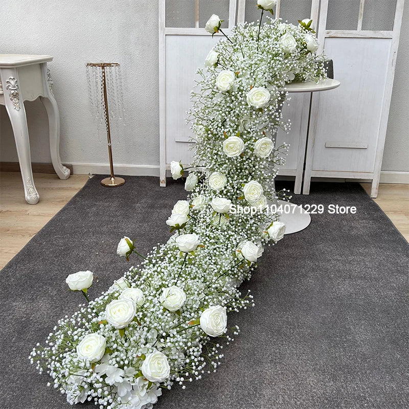 1m 2m Luxury Flower Row Runner Artificial Flowers for Table Centerpiece Wedding Decoration Mix Flowers Backdrop Wall Arches Deco