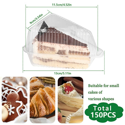 150Pcs Cake Slice Container Clear Triangle Dessert Box Reusable Food Packing Box Plastic Mousse Cheesecake Box for Fruit Cake