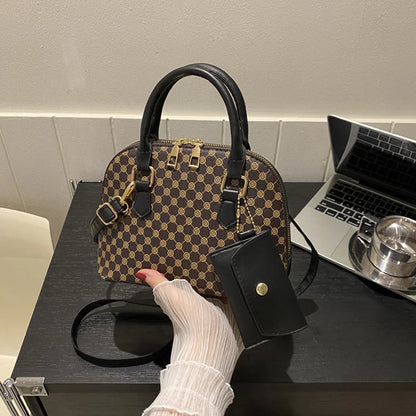 Luxury Shell Handbag for Women – Plaid Shoulder & Crossbody Bag with Mini Purse
