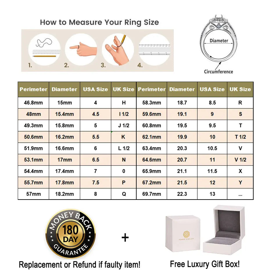 Newshe Genuine 925 Sterling Silver Wedding Rings for Men Half Eternity Brilliant Round Cut Cubic Zircon White Gold Jewelry