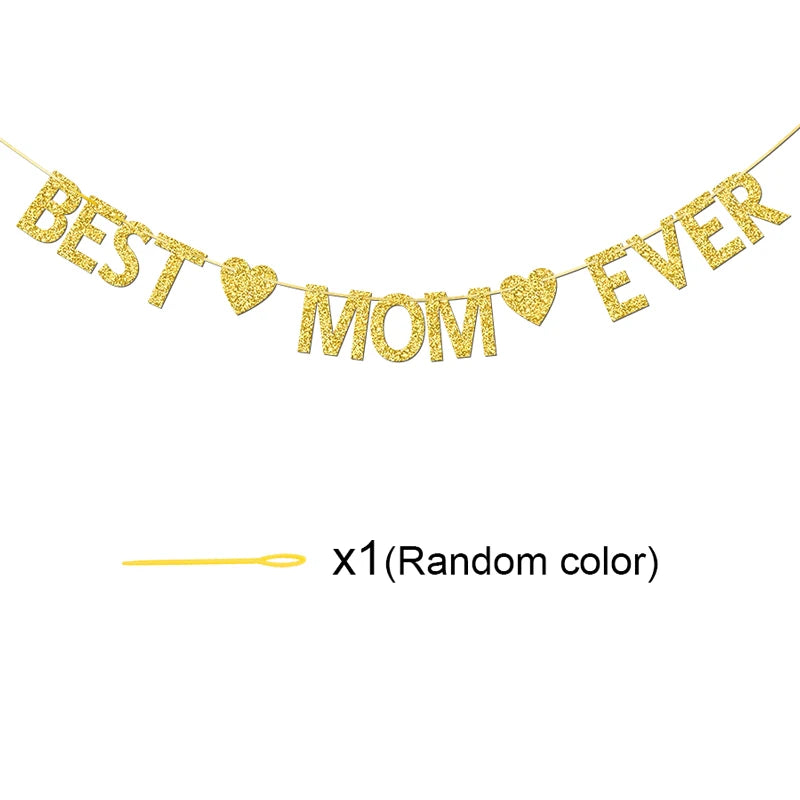 Glitter “Best Mom Ever” Banner – Heart Garland for Mother’s Day & Birthday Parties