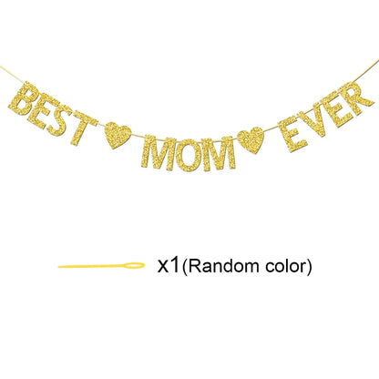 Glitter “Best Mom Ever” Banner – Heart Garland for Mother’s Day & Birthday Parties