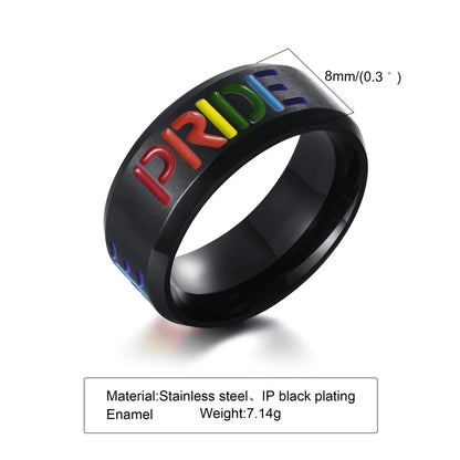 Stainless Steel PRIDE Ring – 8mm Colorful Rainbow Band for LGBT Couples