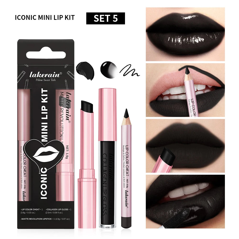 Matte Black Lipstick Set – Waterproof Velvet Liquid Lip Gloss & Lip Liner