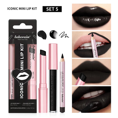 Matte Black Lipstick Set – Waterproof Velvet Liquid Lip Gloss & Lip Liner