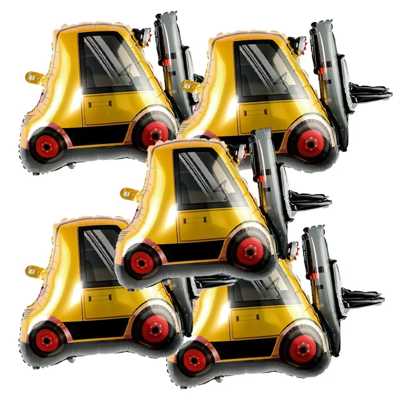 5‑Piece Construction Vehicle Balloon Set – Excavator, Crane & Truck Balloons for Boys’ Birthday Party