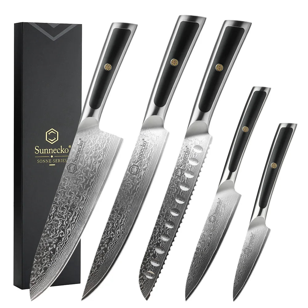 Sunnecko Damascus Chef Knife Set – 1–7 PCS High Carbon VG10 Steel Ultra‑Sharp Kitchen Knives