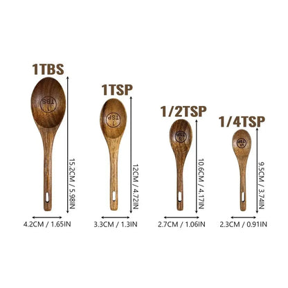 4pcs Wooden Measuring Cup Or Spoon Set Kitchen Measuring Spoons Tea Coffee Scoop Sugar Salt Measure Spoon Measuring Tools