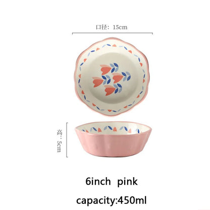 Heat Resistant Ceramic Salad Bowl With Wavy Edges Dessert Bowl Kitchen Fruit Dish Microwave Oven Oven Safety 6inch