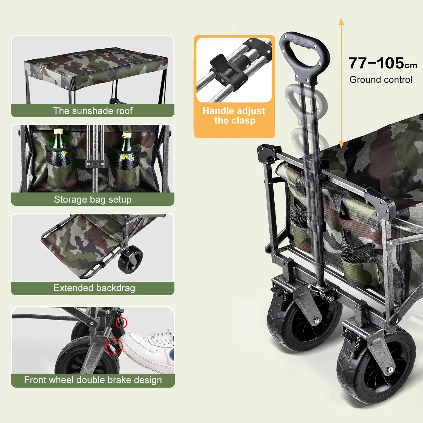 Duty Foldable Wagon Cart with 360° Rotating Wheels for All Terrain, Table Plate Portable Utility Cart for Grocery Beach Outdoor