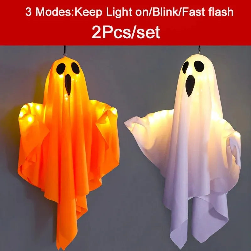 LED Glow Ghost Party Halloween Decoration for Home Indoor Outdoor Haunted House Bar Hanging Horror Props with Lights