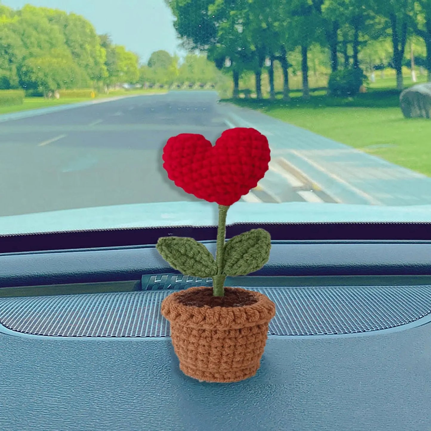 1/2/3/5Pcs Handmade Knitted Flower Pot Red Heart Shaped Knit Imitation Potted Plant for Mother‘s Day Girls Gifts Home Desktop De
