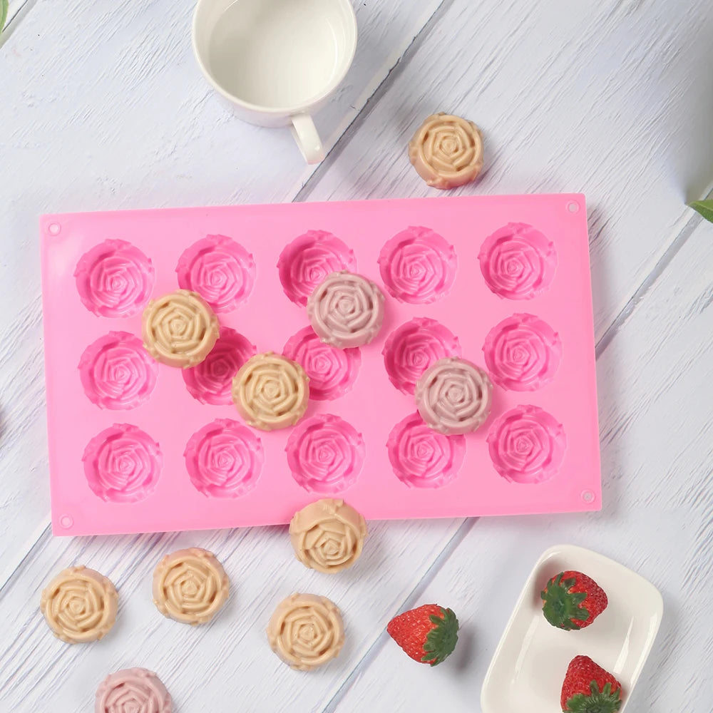 15 Cavity Rose Mold Silicone Chocolate Candy Mold DIY Dessert Pudding Cake Decoration Mould Rose Shape Ice Cube Making tools