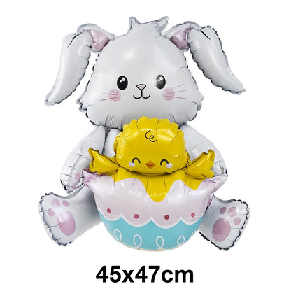 Cute Cartoon White Bunny Aluminum Foil Balloons Rabbit Happy Easter Party Decoration Supplies Children Favor Birthday Party Gift
