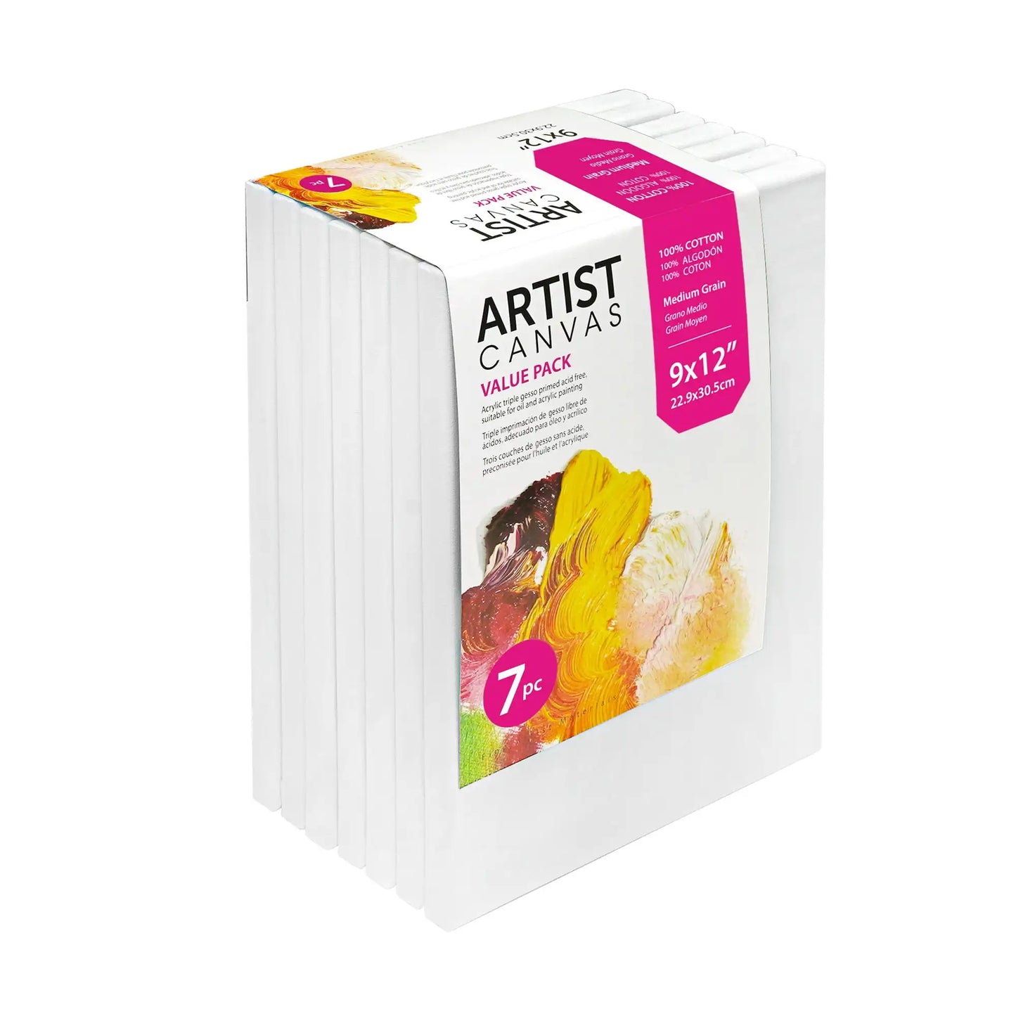 Studio Stretched Canvas, 9"X12", 7 Pack, 100% Cotton Acid Free, White, Academic Canvas, For All Skill Levels