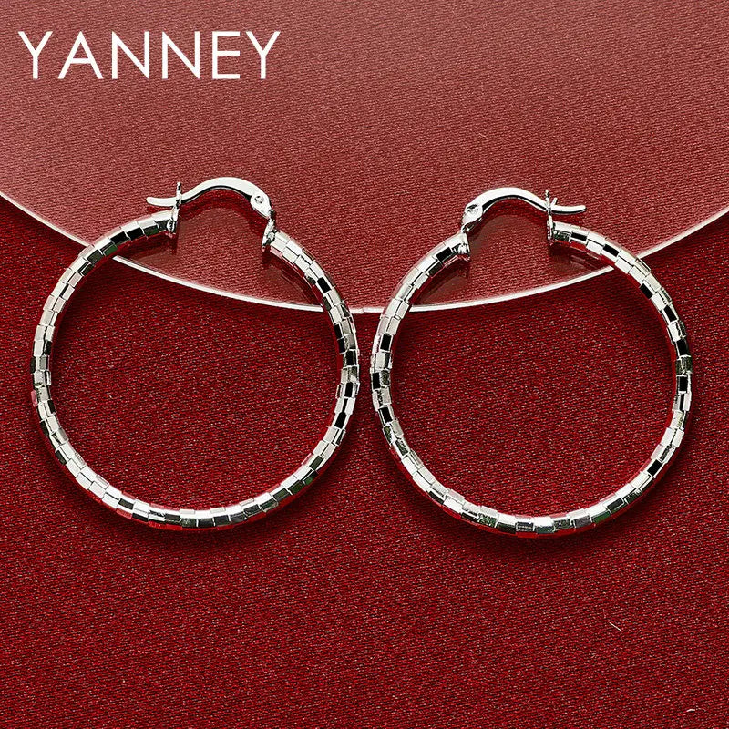 925 Sterling Silver 40MM Fine Round Hoop Earrings For Women Charm Wedding Engagement Gift Fashion Jewelry Accessories