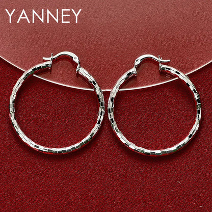 925 Sterling Silver 40MM Fine Round Hoop Earrings For Women Charm Wedding Engagement Gift Fashion Jewelry Accessories