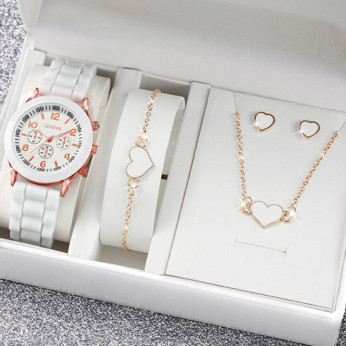 4pcs/set Women Silicone Band Watches Fashion Women Heart Jewelry (Without Box)